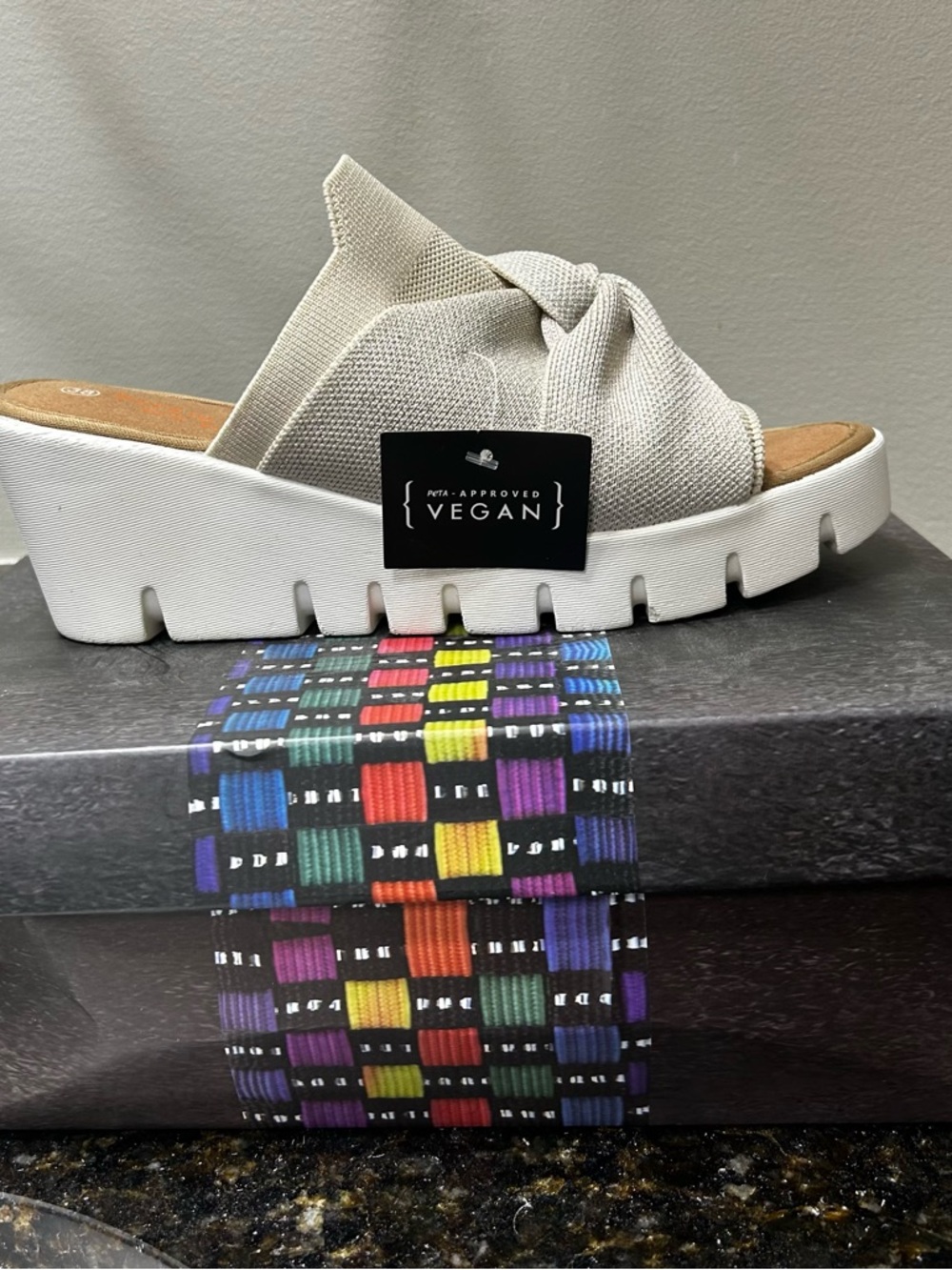 Bernie Mev. Cream Knit Twist Slide Wedge